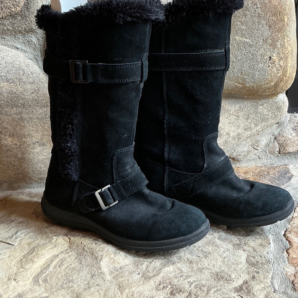 White Mountain Black Suede Fur-Trim Mid-Calf Winter Boots